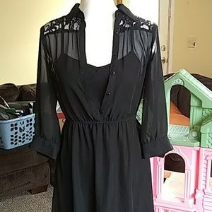 Black lacy semi-sheer button dress